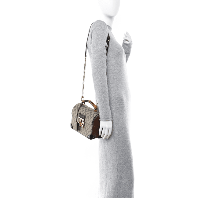 Gvc*1 GG Svp*me Monogram Small Padlock Bamboo Shoulder Bag Beige Black Cuir