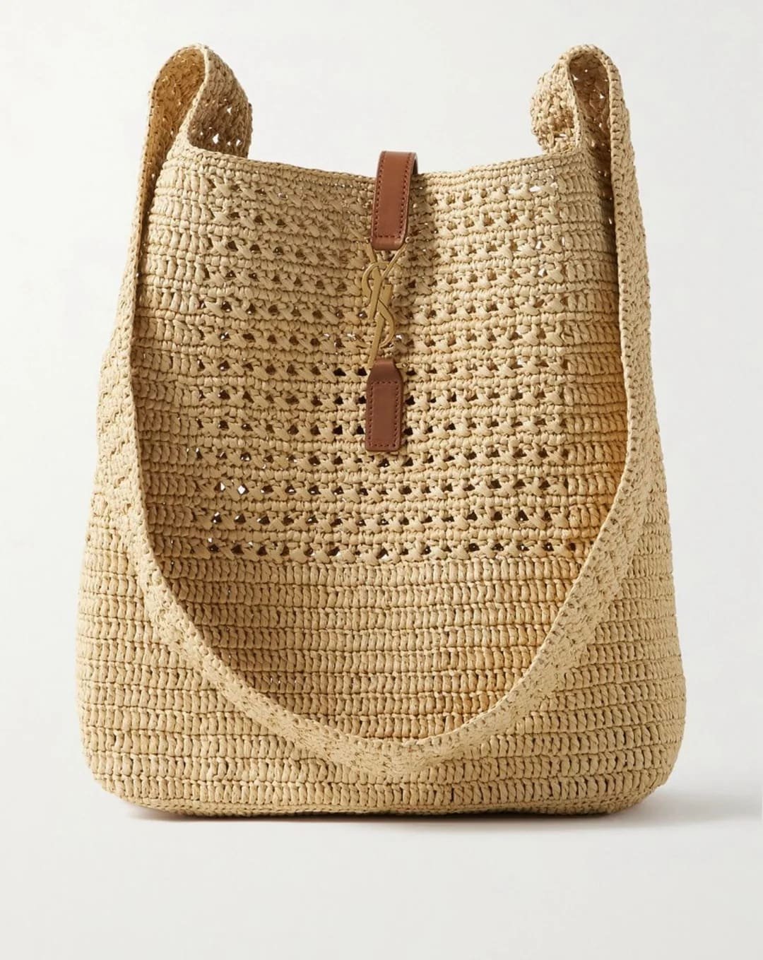 Sa1nt Lau*nt Le 5 À 7 in Raffia Crochet and Smooth Leather