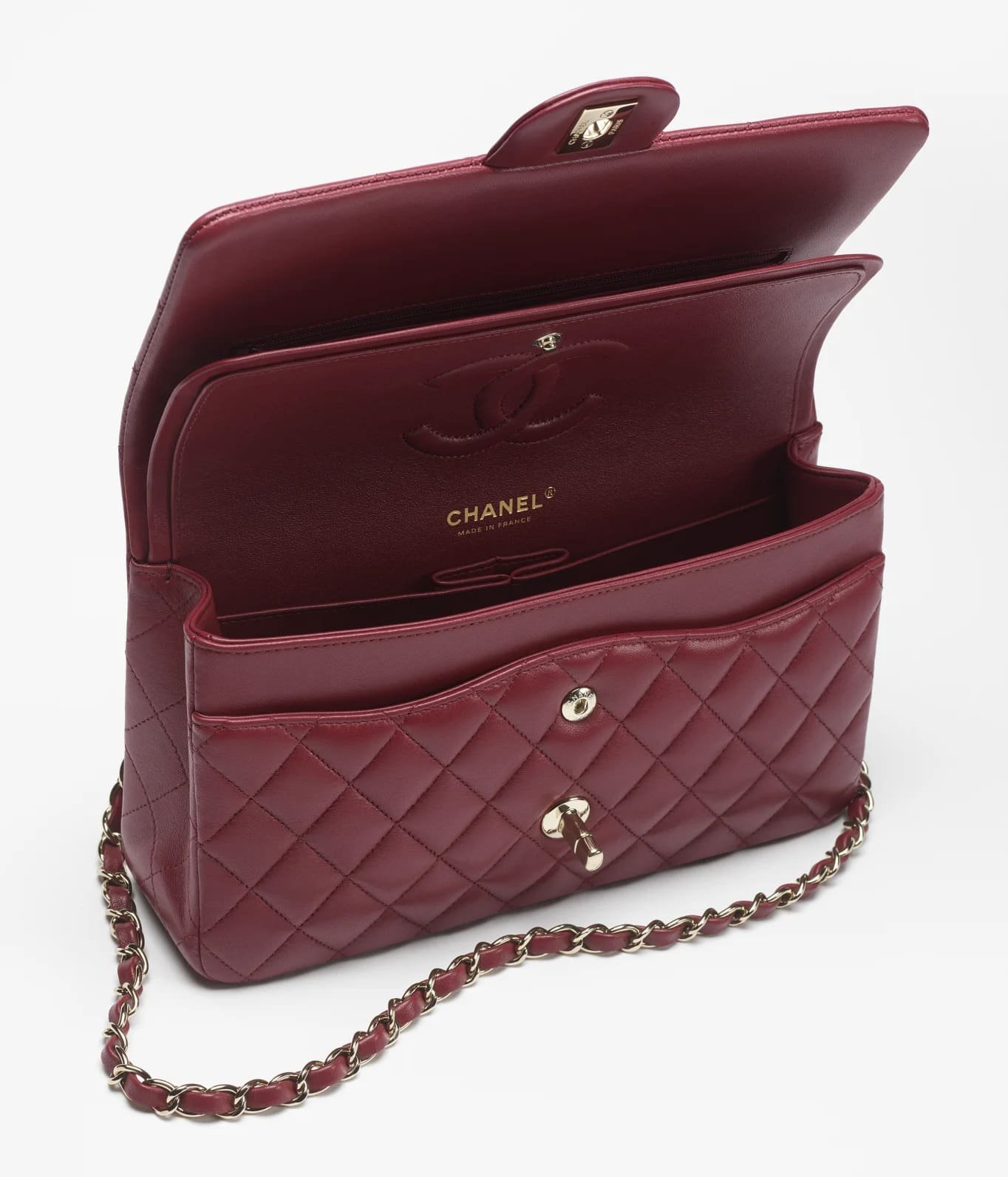 Ch**el Lambskin & Gold-Tone Metal Wine red