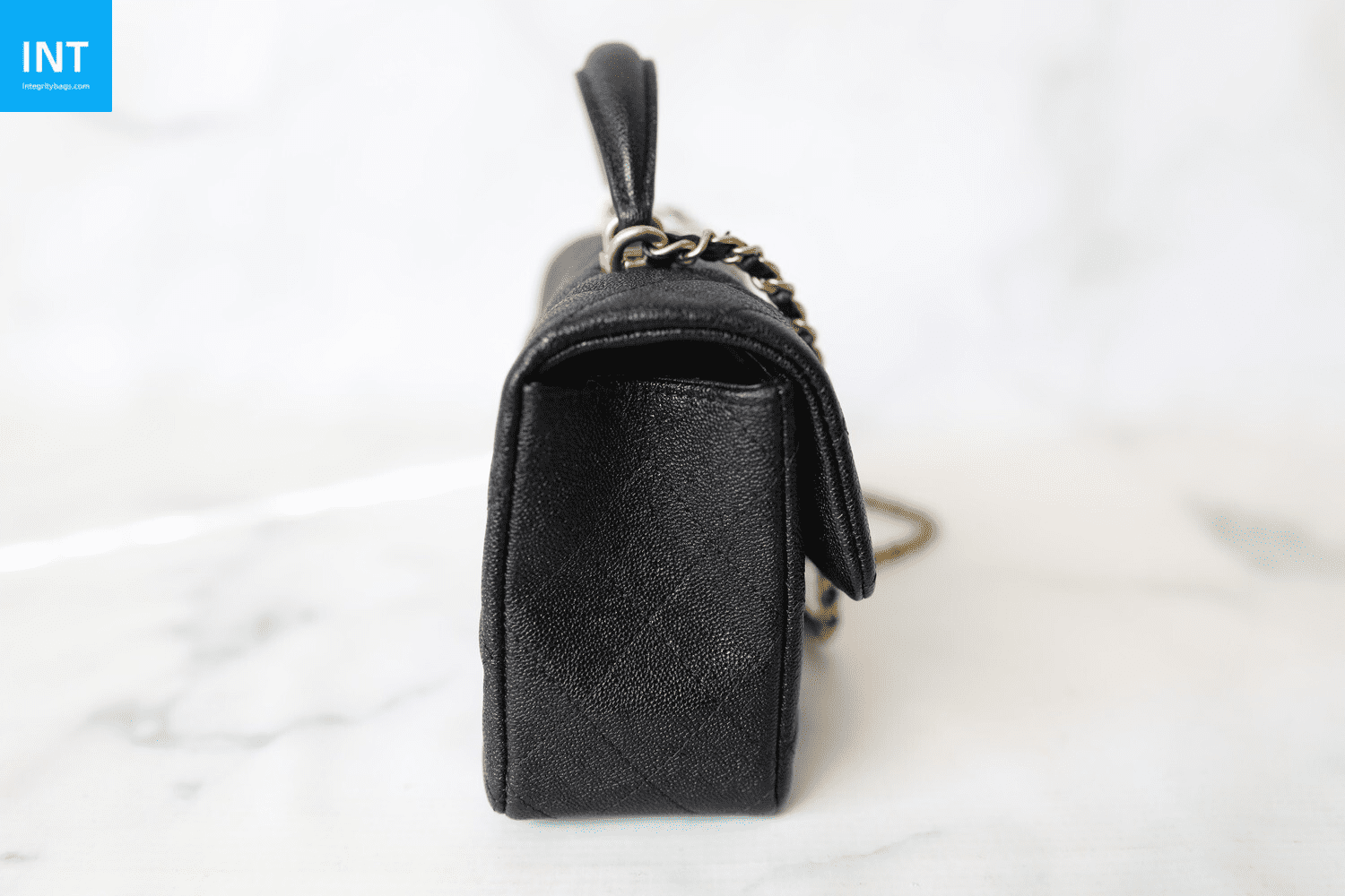 Ch**el Top Handle Mini Rectangular, Black Caviar with Matte Gold Hardware