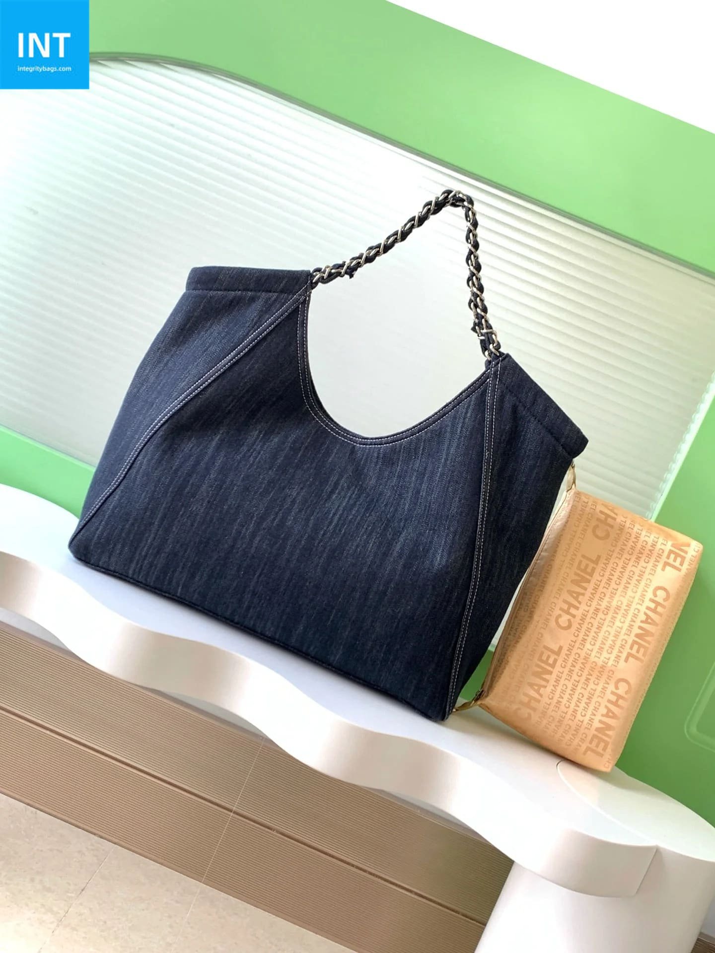 Ch**el 25 Tote Bag Navy Blue 48cm Denim Leather