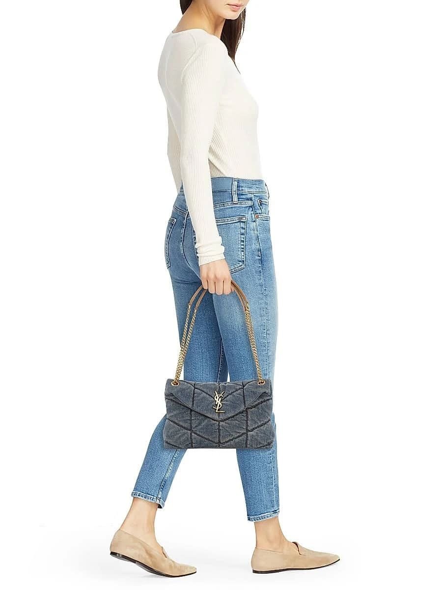 Sa1nt Lau*nt Denim LouLou Puffer Bag