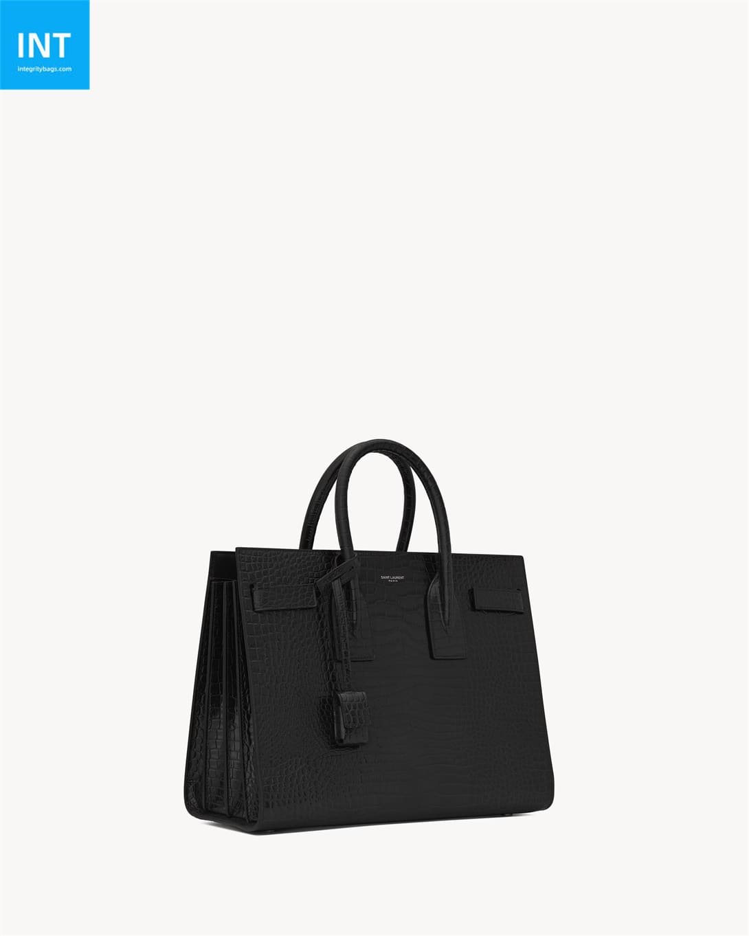 Sa1nt Lau*nt small sac de jour bag in black crocodile-embossed leather