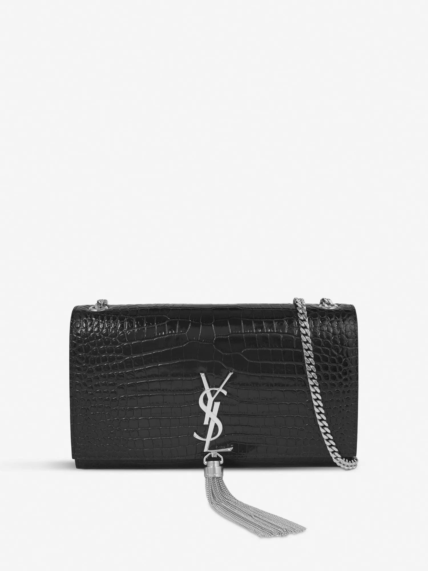 Sa1nt Lau*nt Kate monogram croc-embossed leather shoulder bag