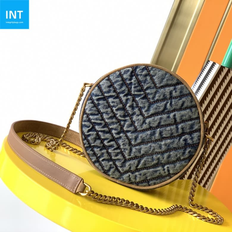 Sa1nt Lau*nt Round Quilted Denim Crossbody Bag