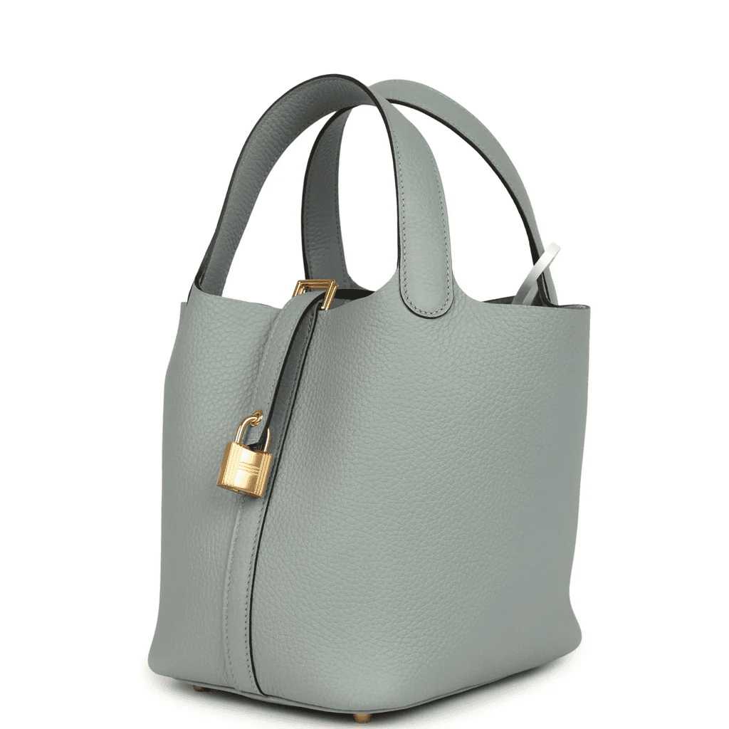 H**me5 Picotin Lock 18 Gris Pantin Clemence Gold Hardware