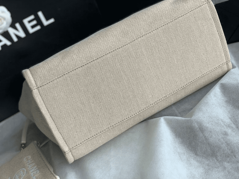 Ch**el Mixed Fibers Calfskin Deauville Tote Light Grey