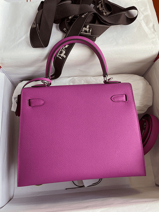 H**me5 Kelly Handbag Pink Epsom with Palladium Hardware 25