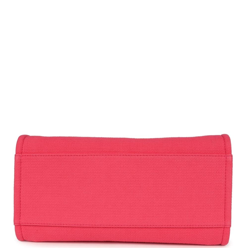 Ch**el Medium Deauville Shopping Tote Hot Pink Canvas Light Gold Hardware