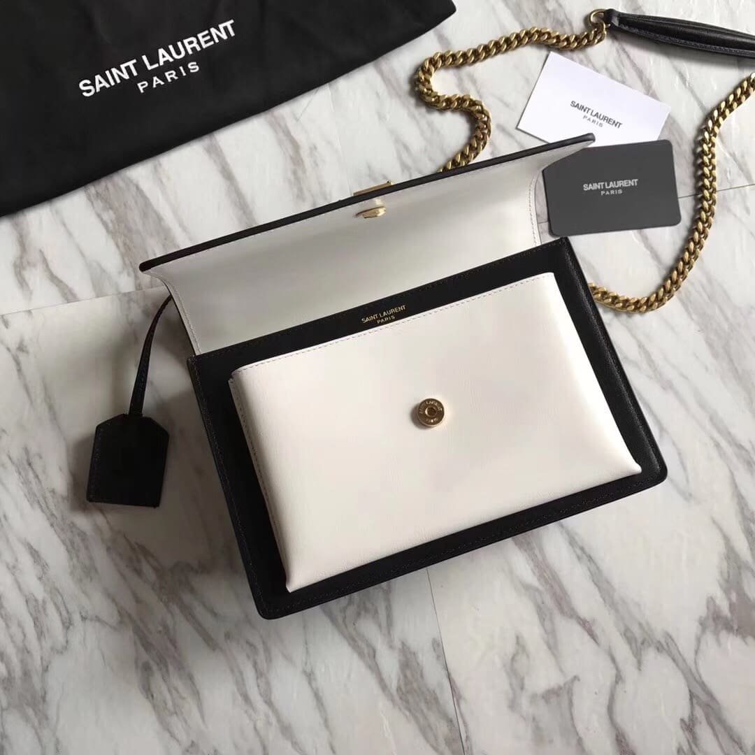 Sa1nt Lau*nt Calfskin Bi-Color Medium Monogram Sunset Black Pearl White