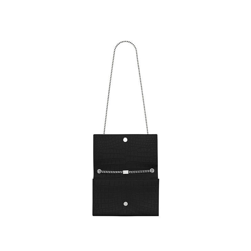 Sa1nt Lau*nt Medium Kate Tassel Chain Bag In Black Crocodile Em