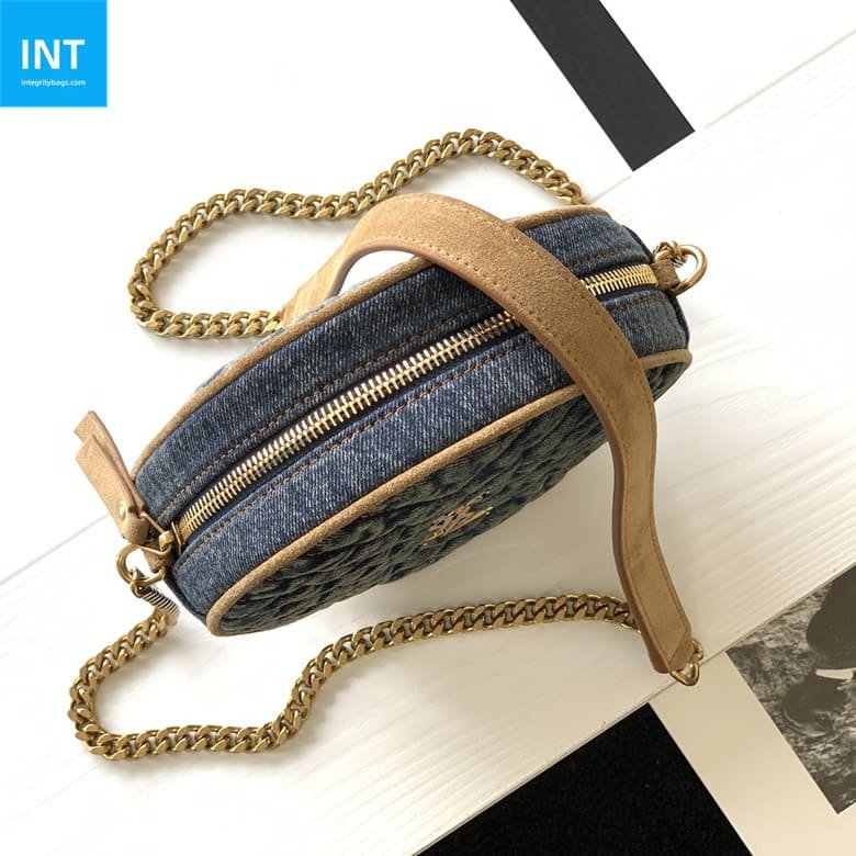 Sa1nt Lau*nt Round Quilted Denim Crossbody Bag