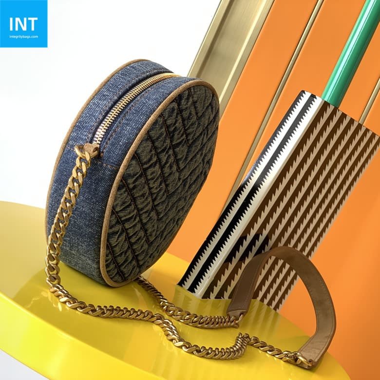 Sa1nt Lau*nt Round Quilted Denim Crossbody Bag
