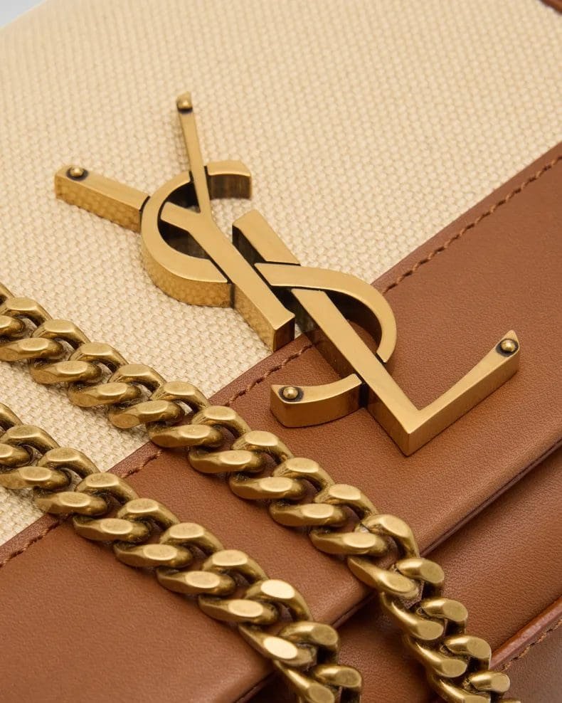 Sa1nt Lau*nt Kate Small Y51 Wallet on Chain in Linen and Leather
