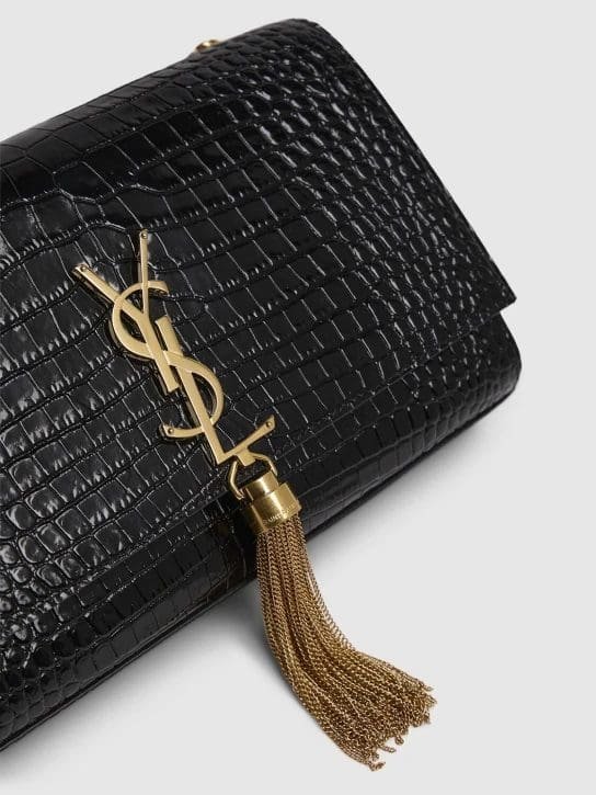 Sa1nt Lau*nt Medium Kate Tassel Chain Bag In Black Crocodile Em