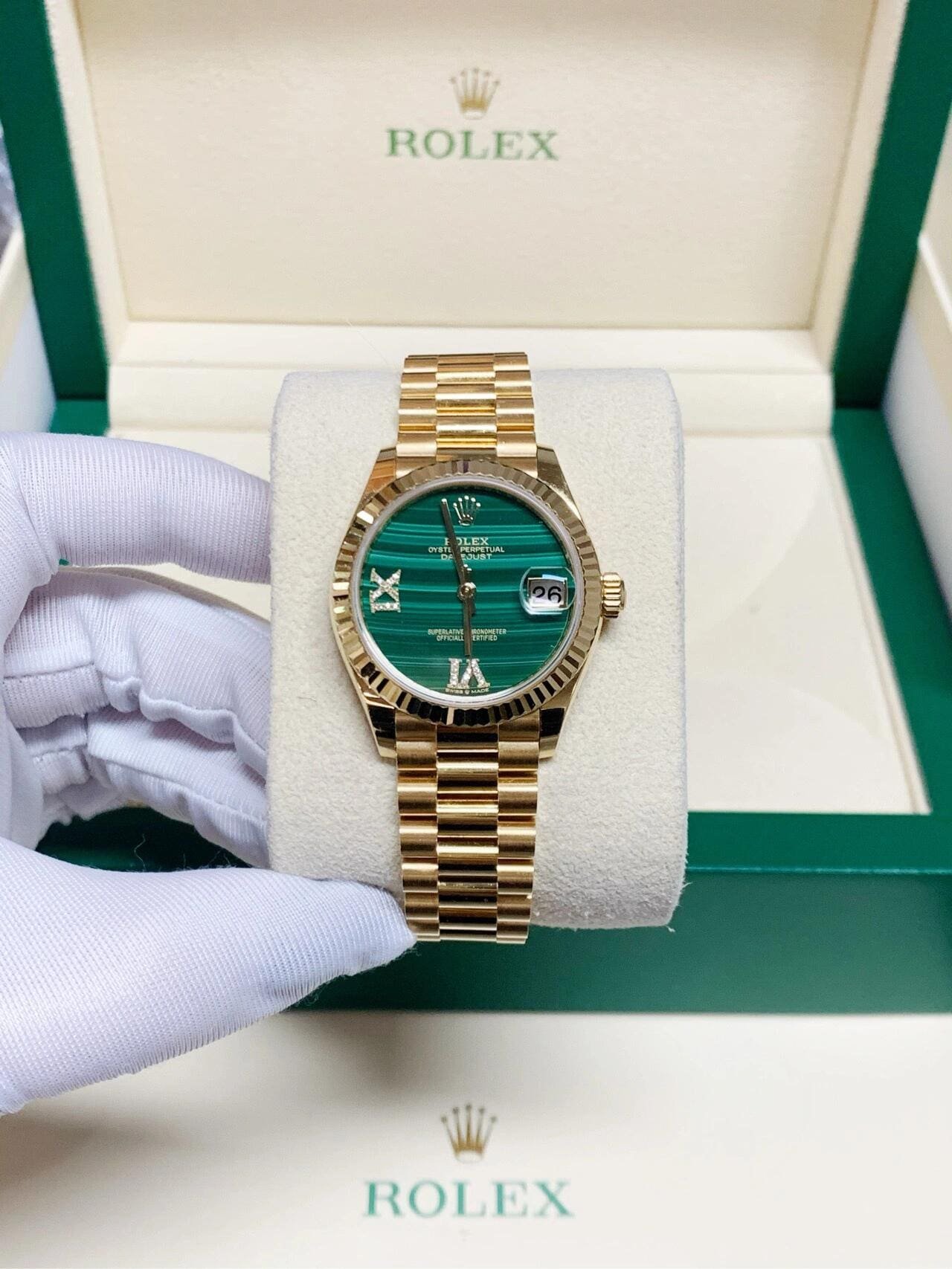 R01ex Datejust 31 278278 ‘Ladies’ Yellow Gold Malachite D1am0nd Dial (2021)