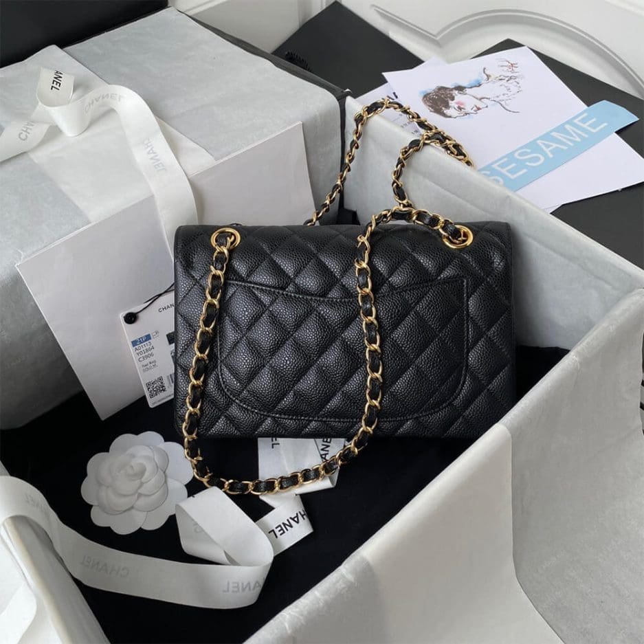 Ch**el SMALL CLASSIC HANDBAG Grained Calfskin & Gold Metal (top quality)