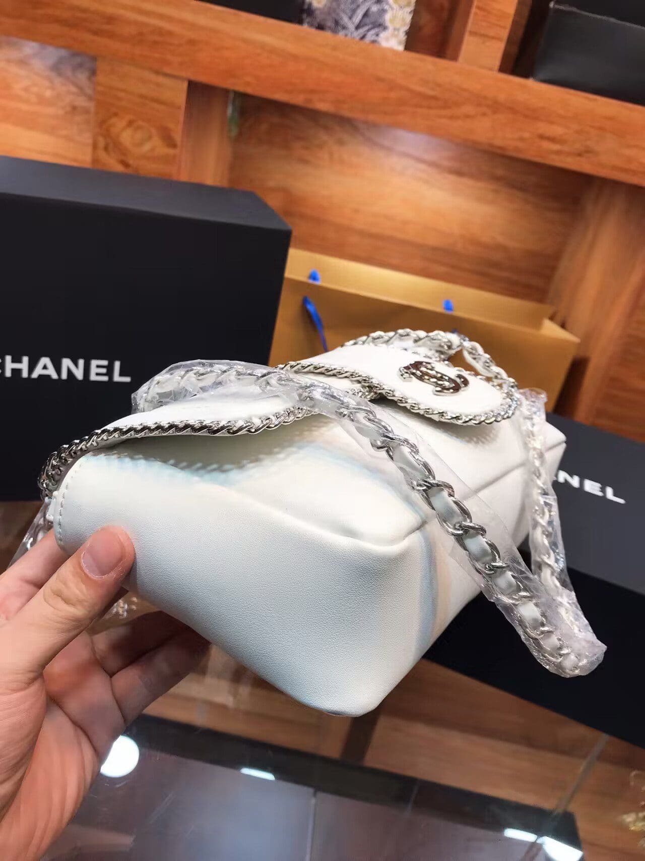 Ch**el Lambskin Mini Madison Flap White