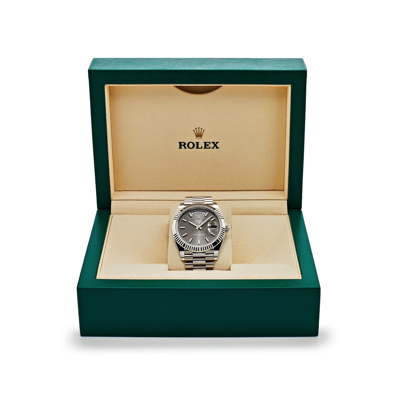 R01ex Day-Date 40 228239 White Gold Slate Rhodium Grey Dial (2024)