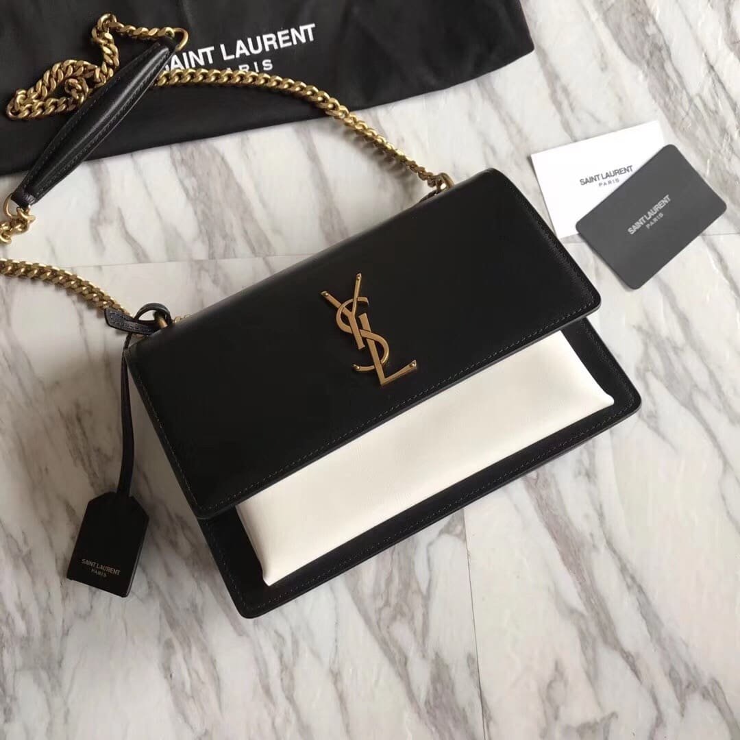 Sa1nt Lau*nt Calfskin Bi-Color Medium Monogram Sunset Black Pearl White
