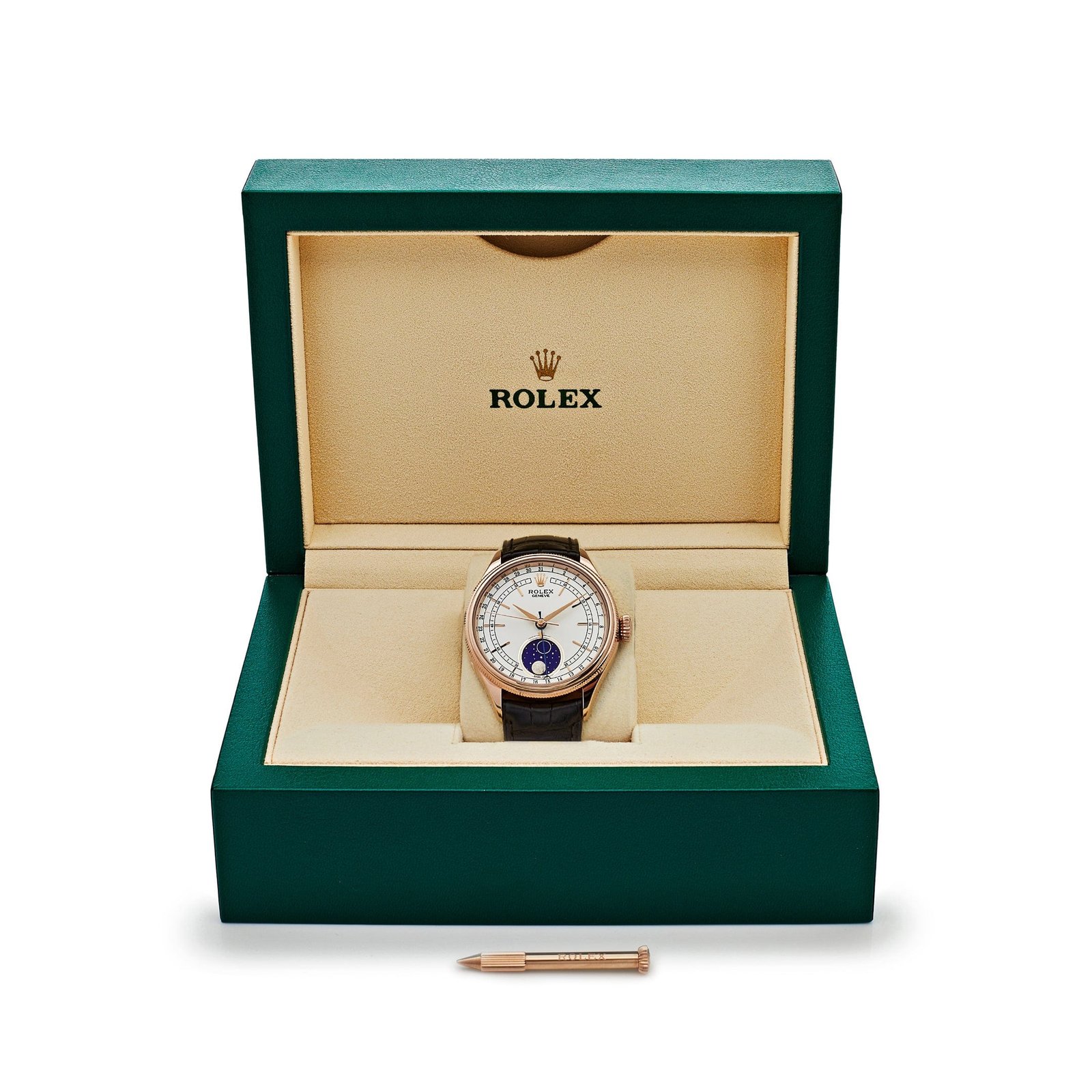 R01ex Cellini 50535 Rose Gold White Dial Moon Phase