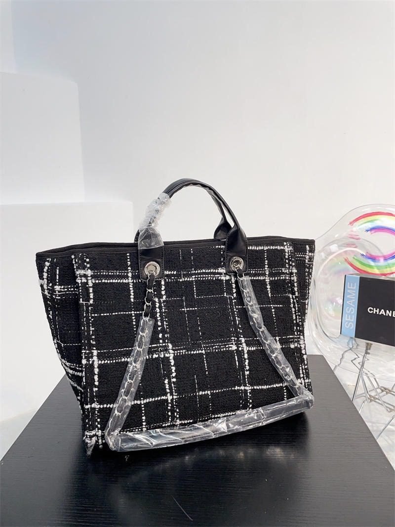 Ch**el Rainbow Black Tweed Deauville Tote Black