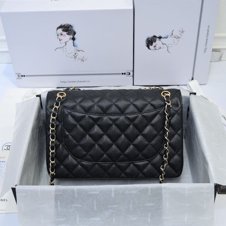 Ch**el LARGE CLASSIC HANDBAG Grained Calfskin & Gold Metal