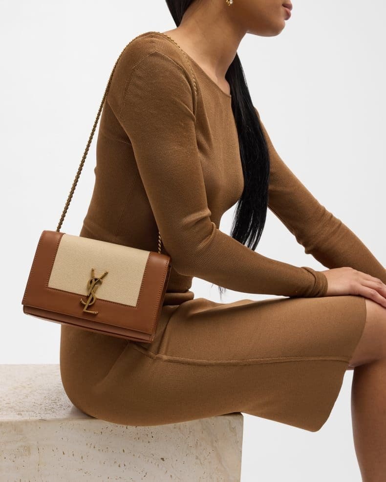 Sa1nt Lau*nt Kate Small Y51 Wallet on Chain in Linen and Leather