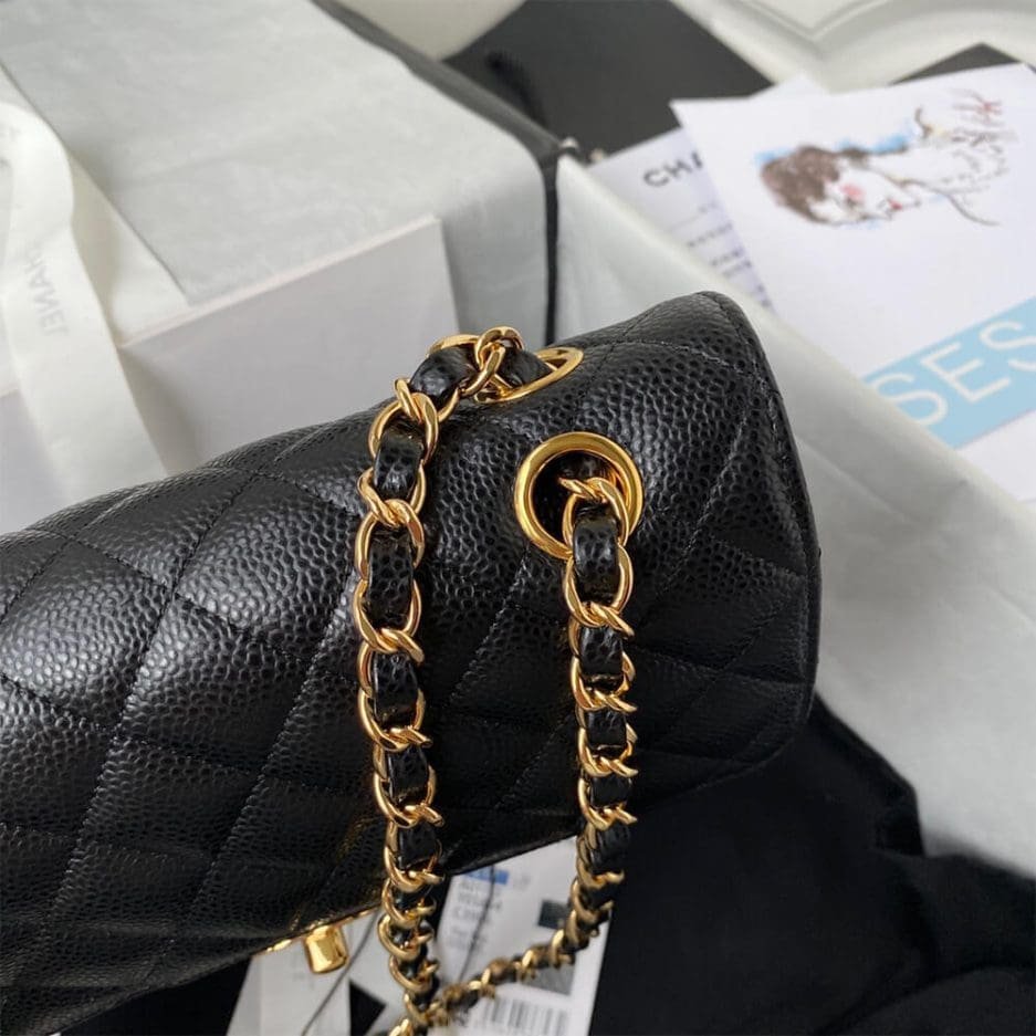 Ch**el SMALL CLASSIC HANDBAG Grained Calfskin & Gold Metal (top quality)