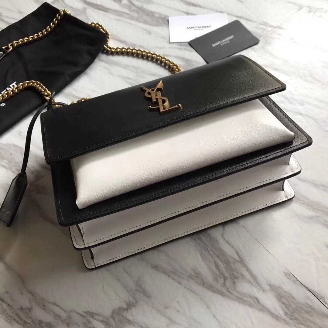 Sa1nt Lau*nt Calfskin Bi-Color Medium Monogram Sunset Black Pearl White
