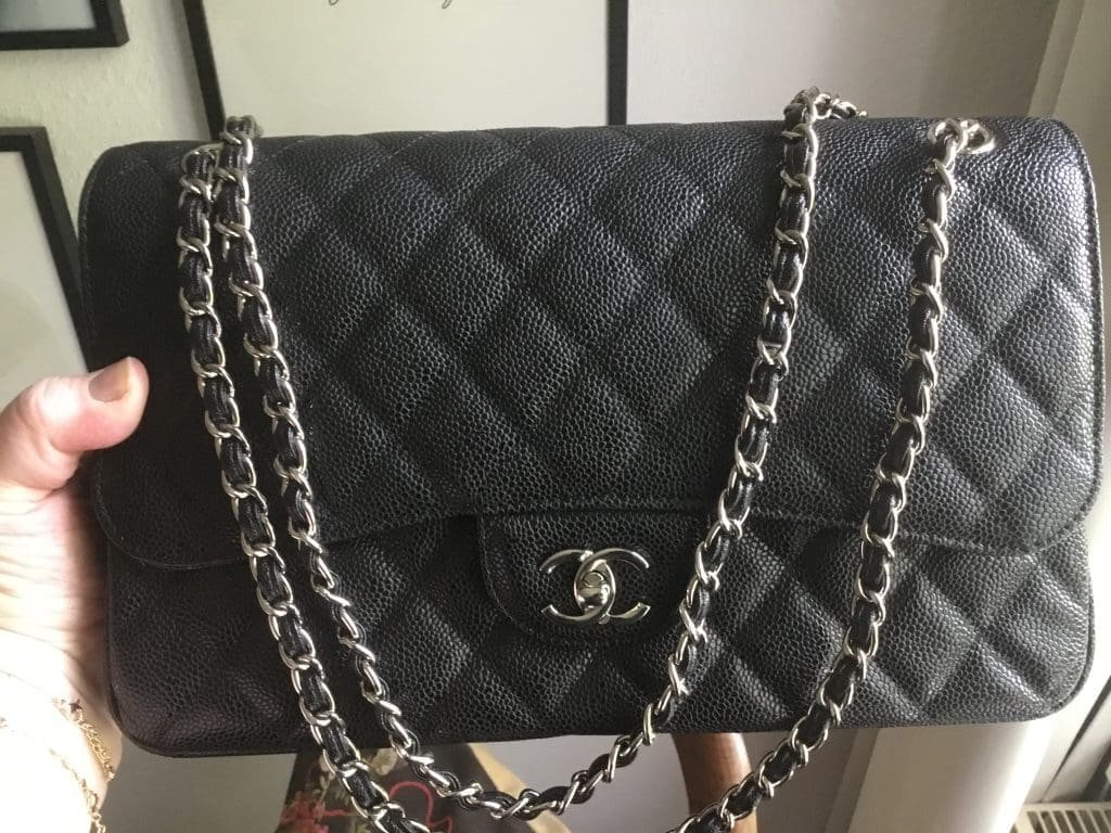 Ch**el LARGE CLASSIC HANDBAG Grained Calfskin & Silver Metal