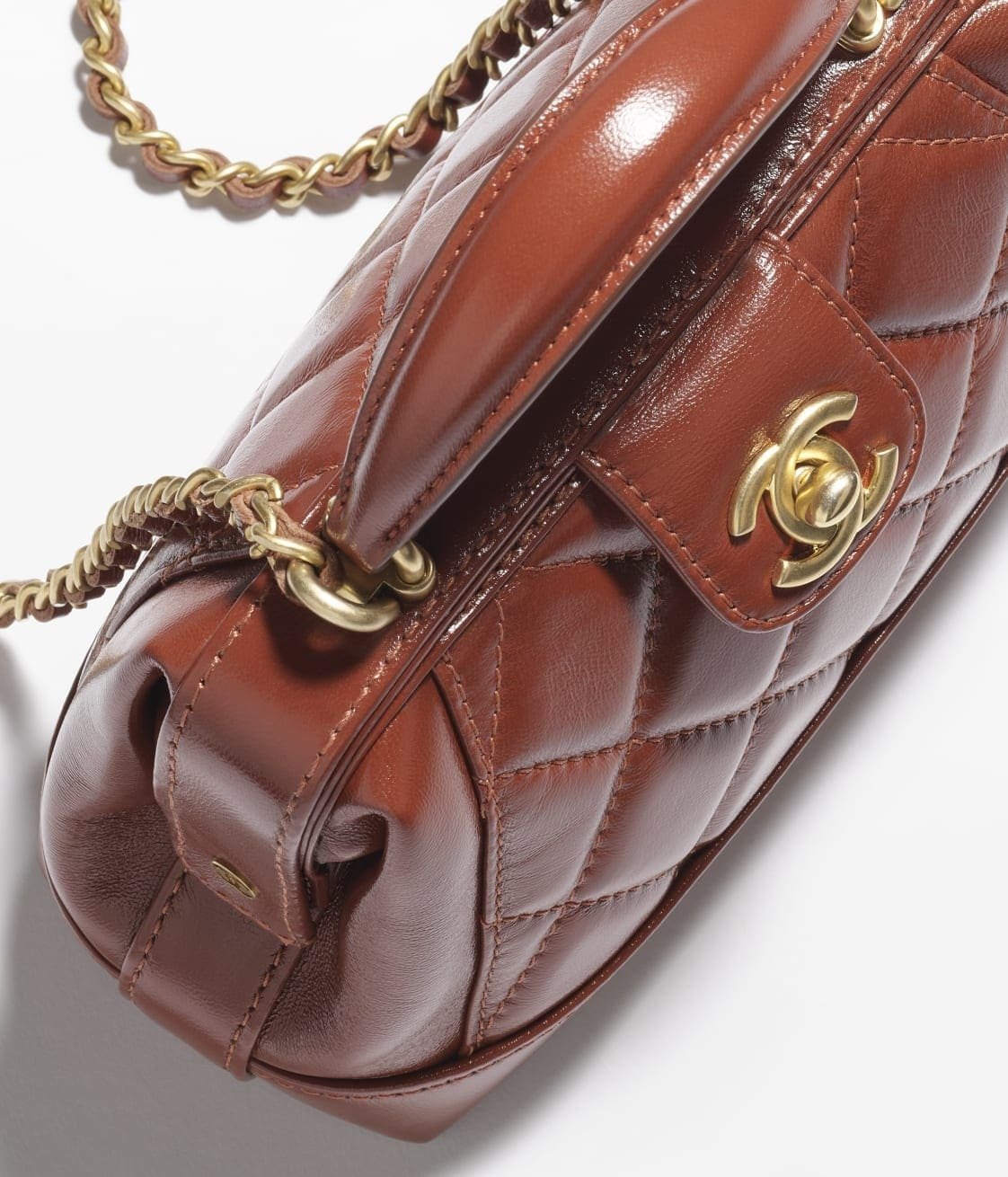 Ch**el Polished Lambskin & Gold-Tone Metal Brown