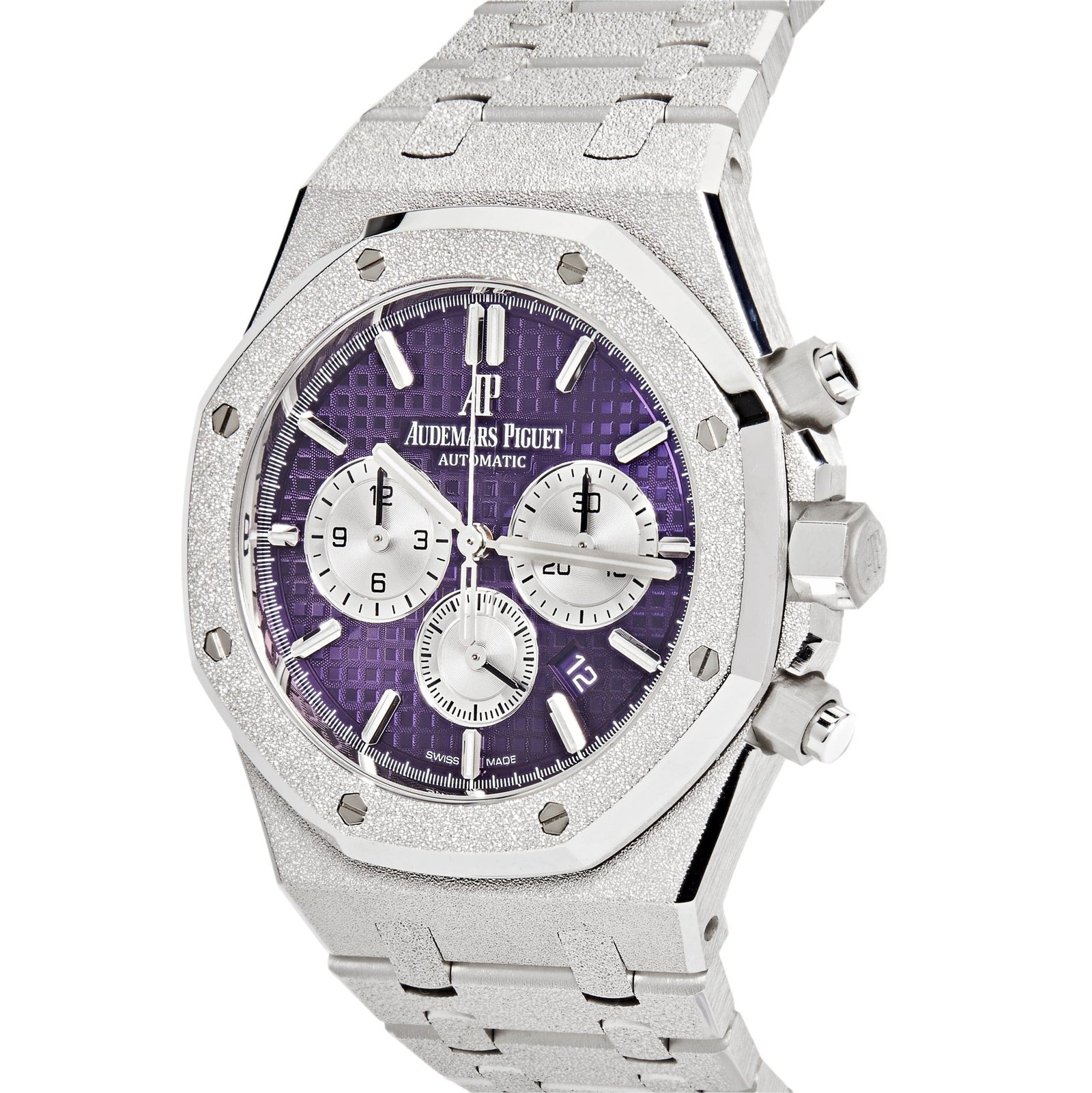 Audemars P1g*et Royal Oak 26331BC.GG.1224BC.01 Chronograph Purple Dial Frosted White Gold