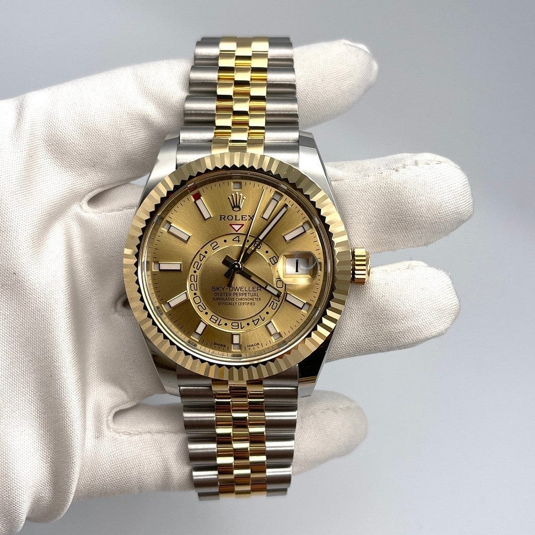 R01ex Sky-Dweller 326933 Stainless Steel Yellow Gold Champagne Dial