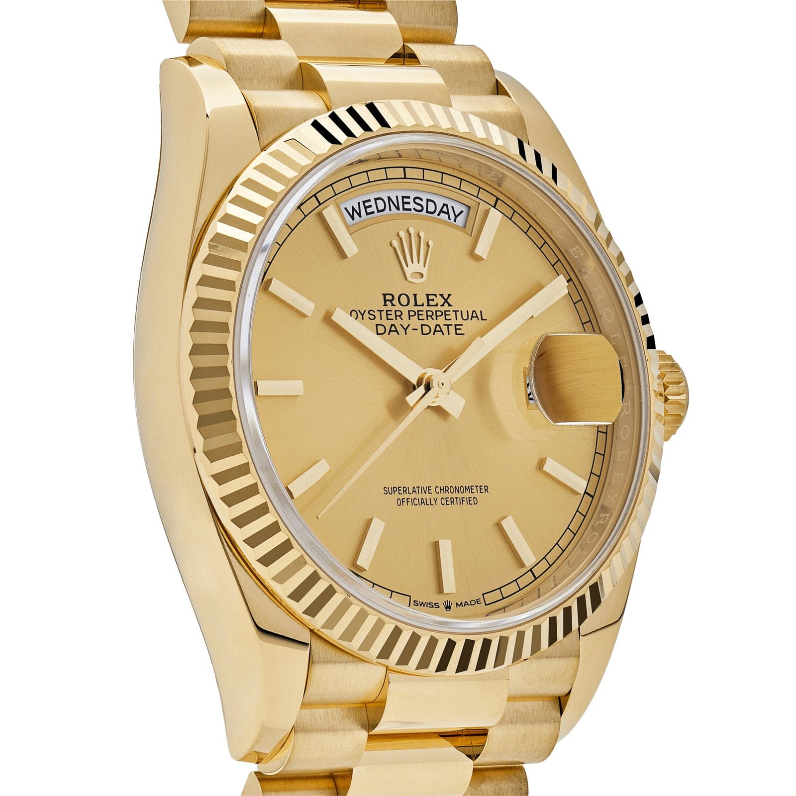R01ex Day-Date 36 128238 Yellow Gold Champagne Dial