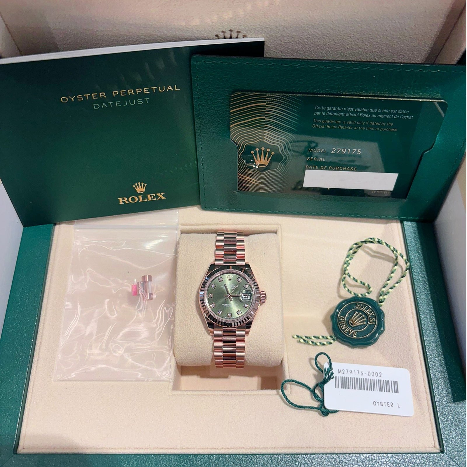 R01ex Datejust 28 279175 ‘Ladies’ Rose Gold Olive D1am0nd Dial (2025)