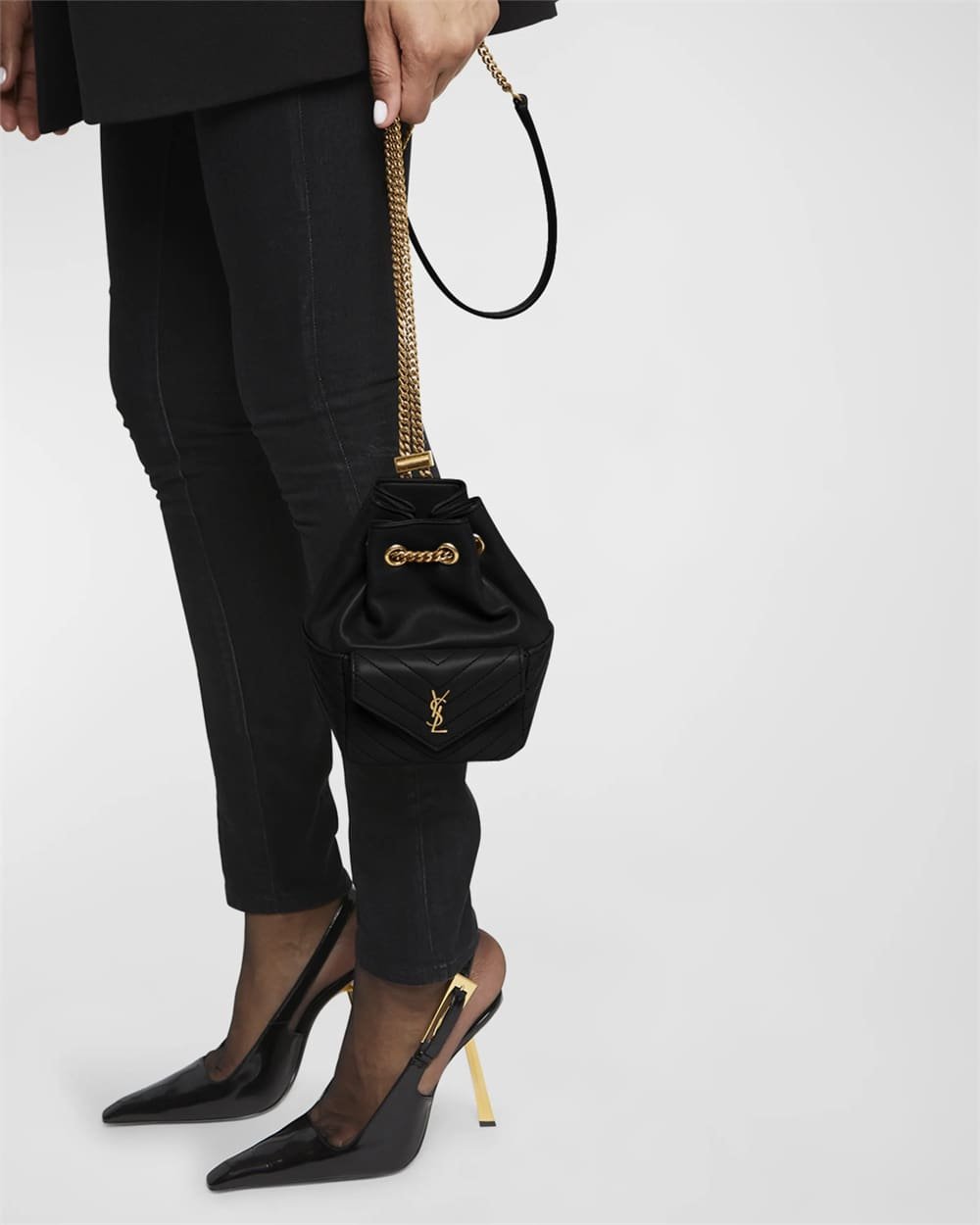 Sa1nt Lau*nt Joe Mini Y51 Bucket Bag with Adjustable Strap in Smooth Leather