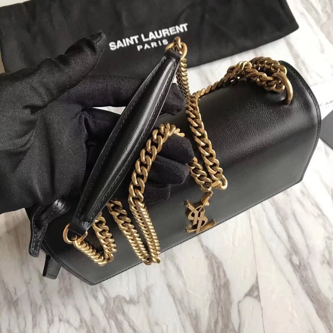 Sa1nt Lau*nt Calfskin Bi-Color Medium Monogram Sunset Black Pearl White