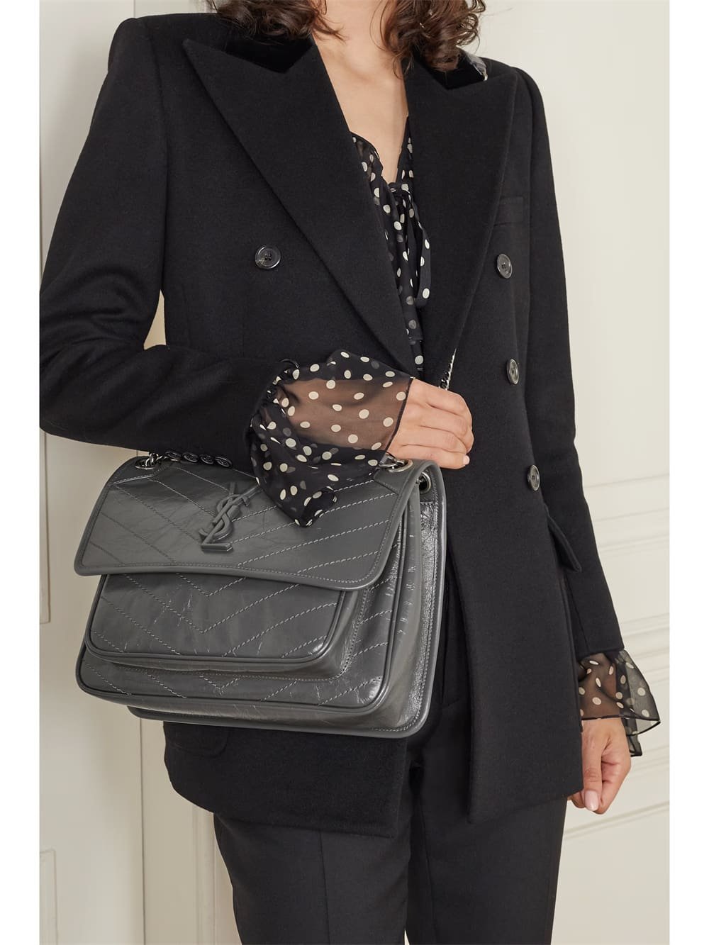Sa1nt Lau*nt Niki Baby medium quilted crinkled-leather shoulder bag