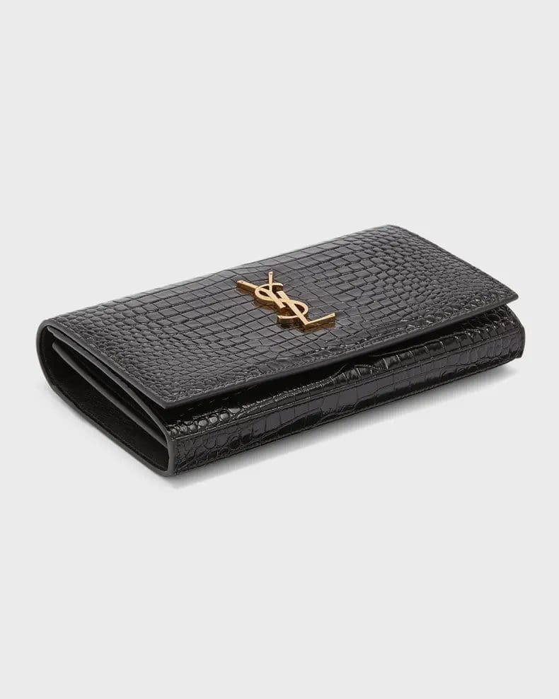 Sa1nt Lau*nt Cassandra Y51 Wallet on Chain in Croc Embossed Leather