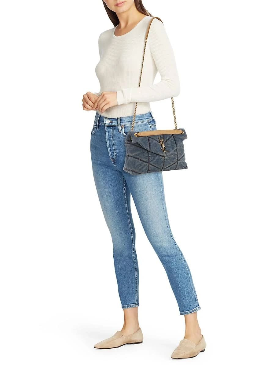 Sa1nt Lau*nt Denim LouLou Puffer Bag
