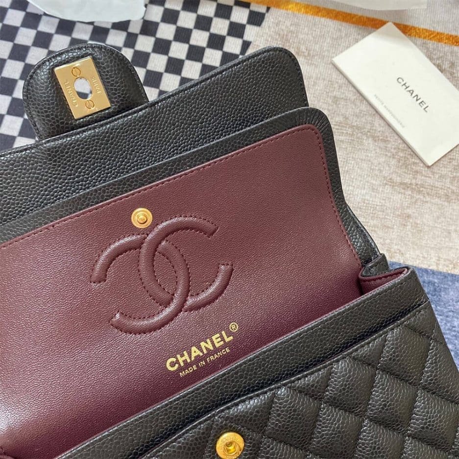 Ch**el Classic Flap Handbag GRAINED CALFSKIN & GOLD METAL