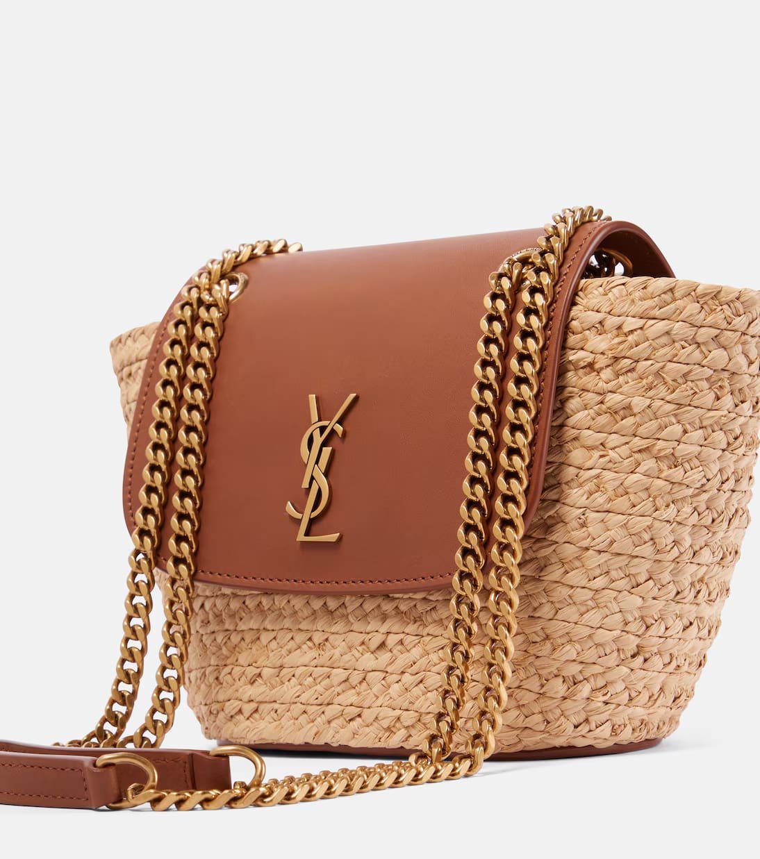 Sa1nt Lau*nt Manon Mini raffia and leather shoulder bag