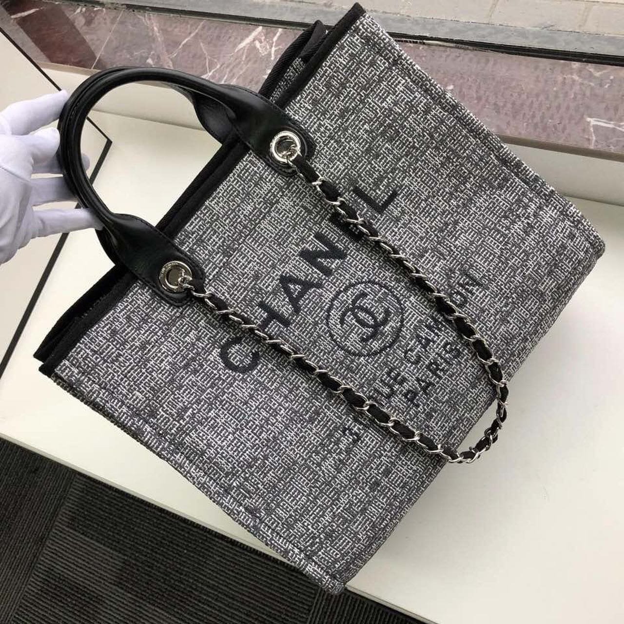 Ch**el Deauville Tote Raffia Canvas Bag