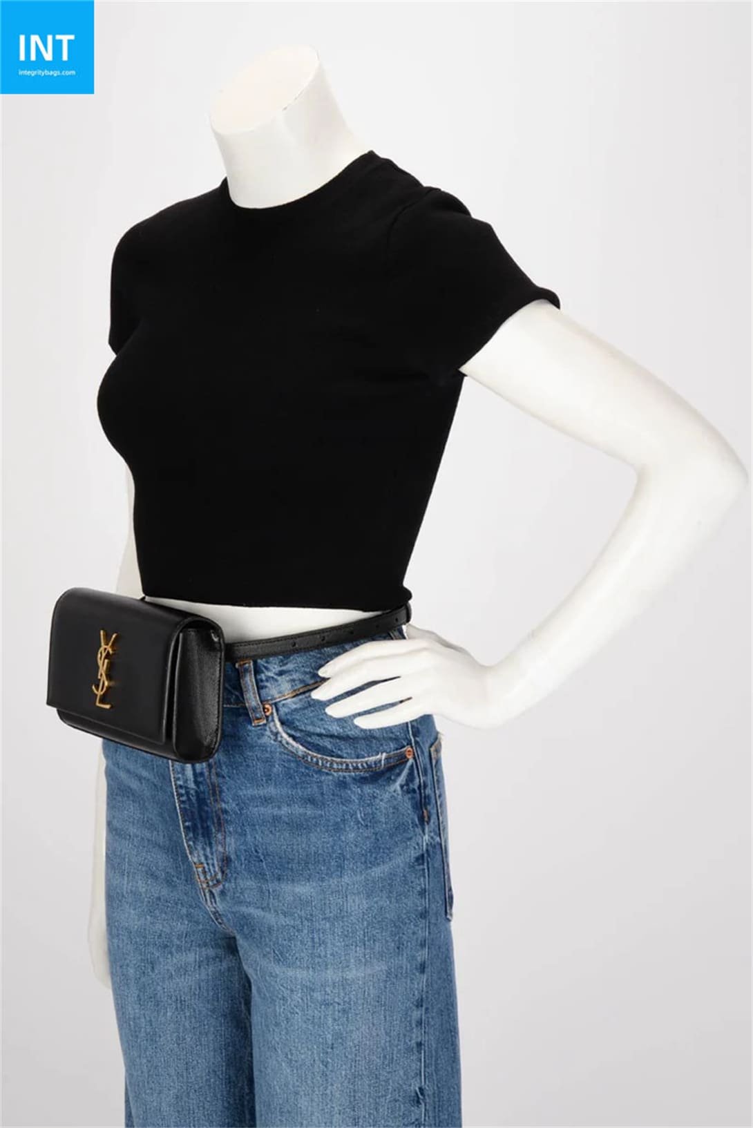 Sa1nt Lau*nt Black Grain de Poudre Kate Belt Bag