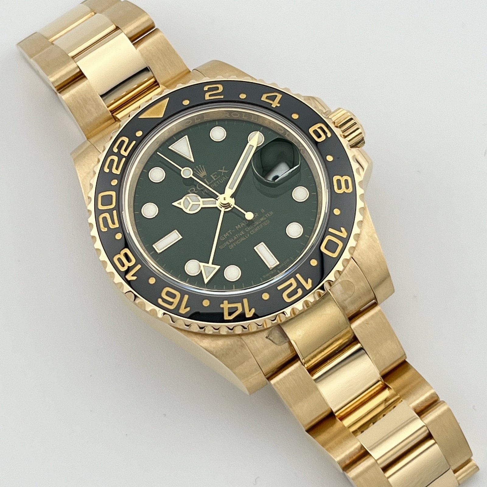 R01ex GMT-Master II 116718LN Yellow Gold Green Dial Black Bezel (2006)
