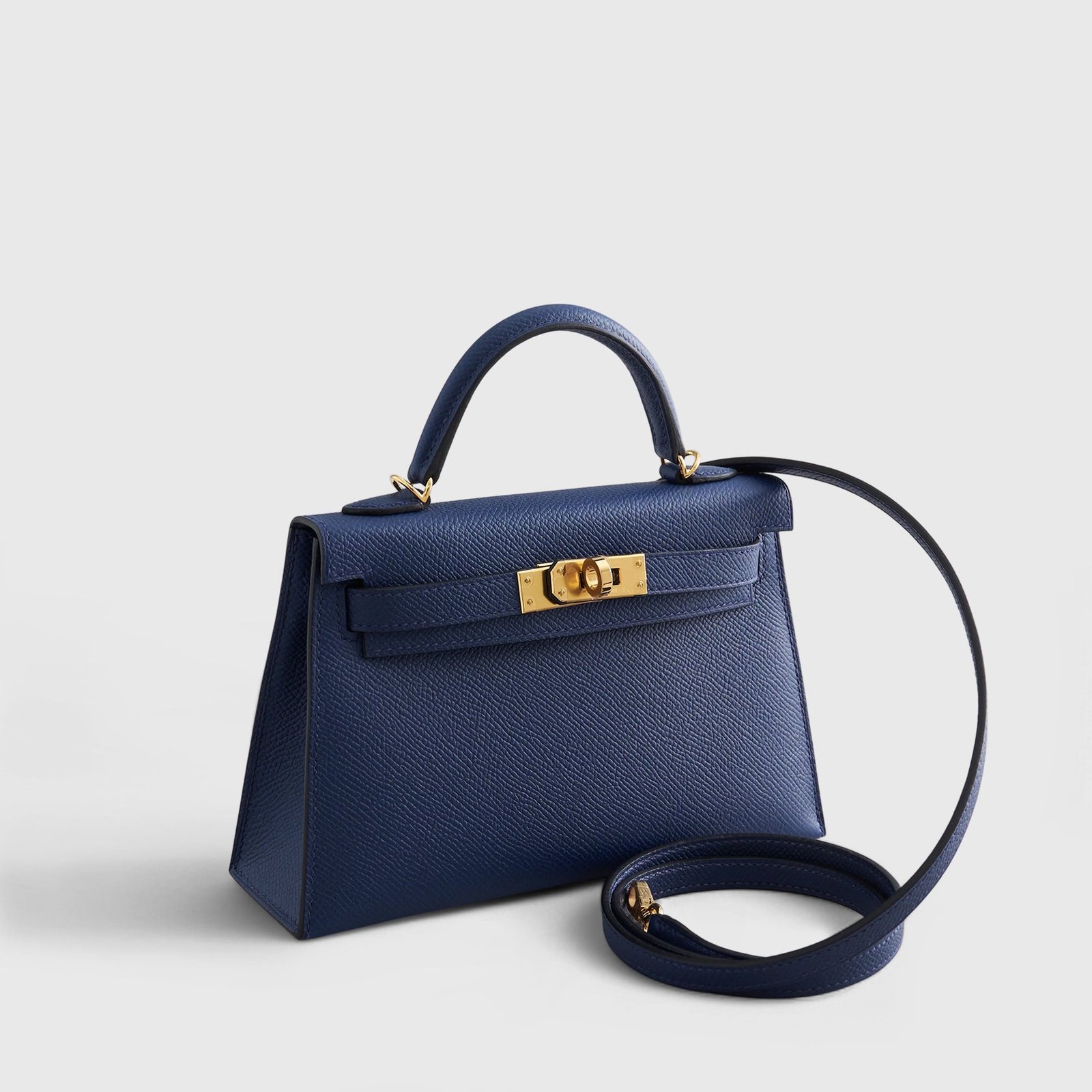 H**me5 Kelly Mini Epsom Blue Navy Gold Hardware