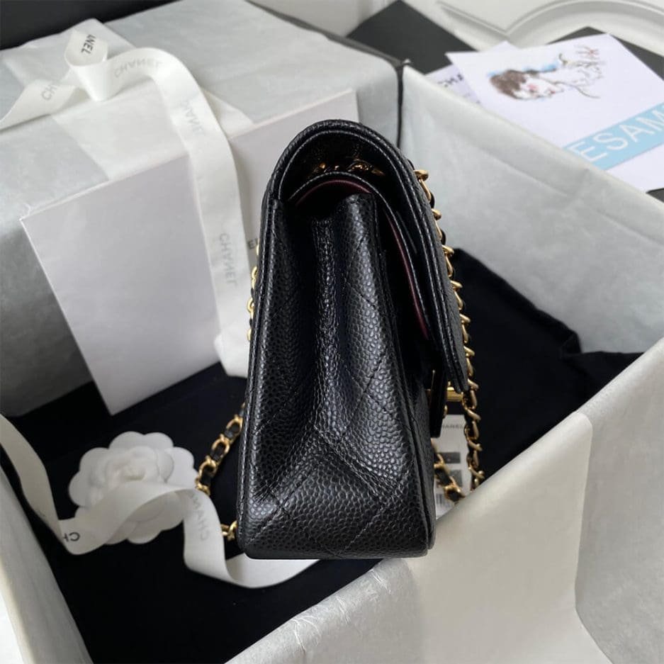 Ch**el SMALL CLASSIC HANDBAG Grained Calfskin & Gold Metal (top quality)