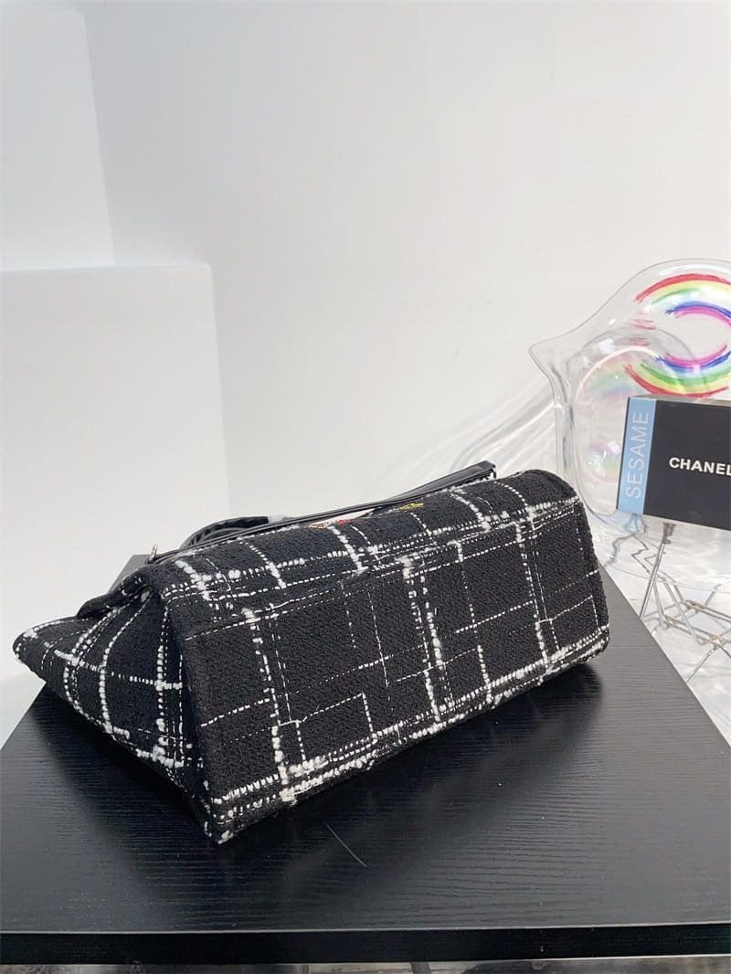 Ch**el Rainbow Black Tweed Deauville Tote Black