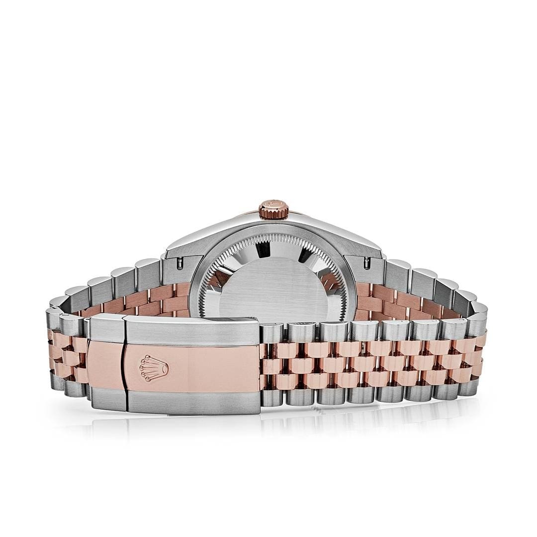 R01ex Datejust 36 126231 Rose Gold Stainless Steel Silver Fluted Motif Dial
